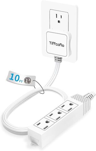 سلك تمديد قابس مسطح TiFFCOFiO، شريط مخرج 3 شوكات بطول 9 أقدام، 3 منافذ مؤرضة للمكتب المنزلي والسفر، 13 أمبير/1625 وات، مدرج في قائمة ETL in Kuwait