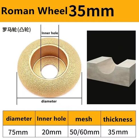 Grinding Wheels,Carving Disc, Dry Vacuum Brazed Diamond Grinding Wheel Demi-bullnose Edge Profile Disc(Roman Column 35mm) in Saudi Arabia