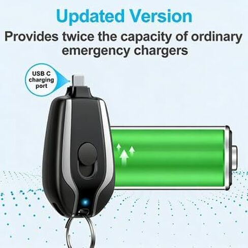 Chey -keychain Charger For USB C ، 2000mAh Mini Power Emergency Pod ، شاحن هاتف محمول صغير Andriod ، حزمة بطارية بنك Power Type C لـ iPhone15،15 Plus ، 15 Pro Max ، Charger for Samsung More in Kuwait