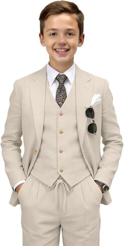 Boys Linen Suits Casual 2 Piece Summer Beach Wedding Tuxedo Suit for Boy Ring Bearer Outfit in Saudi Arabia