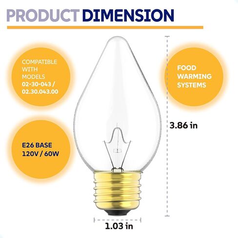 Heat Lamp Bulbs for Food Compatible with Hatco 02.30.043 Heat Warmer, Commercial Food Warming High Temp Shatter Resistant Safety Light Bulb, 60W, E26 Base, 8 Pack in Kuwait