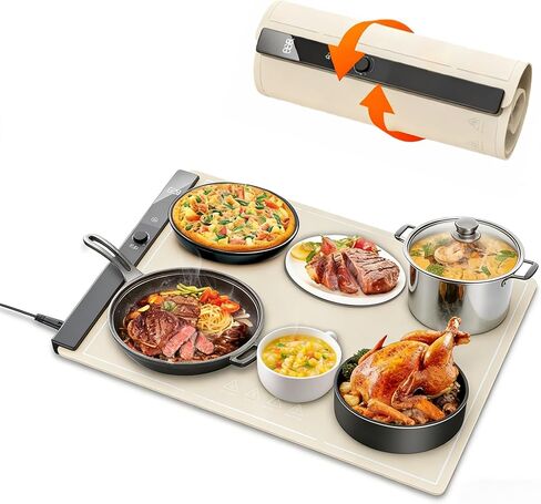 Electric Food Warming Mat 24"x16", Warming Tray with 6 Level Adjustable Temperature, Heating Fastly in 10s, Timed Function & Kids Lock, Portable Roll-Up Mat for Family Gatherings, Buffets and Parties in Saudi Arabia