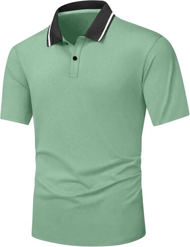 Mens Knit Polo Shirts Casual Short Sleeve Button Down Polo Shirt Classic Golf Shirts in Saudi Arabia