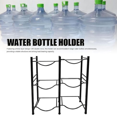 EVGATSAUTO 3-Tier 2-Row Water Bottle Holder Organizer, Carbon Steel, 6-Bottle Capacity, Vertical Space Saver, Home, Office, or Commercial Use, Black in Saudi Arabia