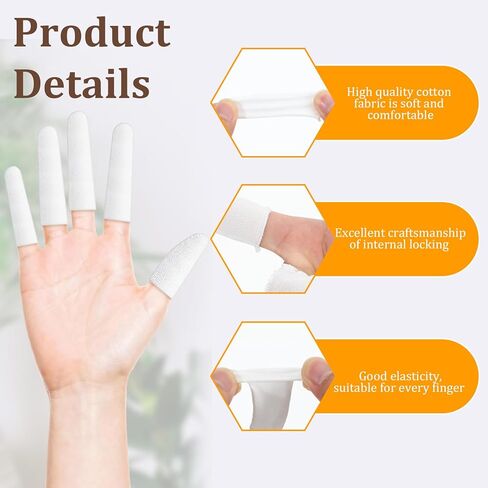 200 قطعة من واقيات الأصابع القطنية - أكمام قماشية مريحة ومسامية لحماية أطراف الأصابع وأصابع القدم | واقيات الإبهام القابلة لإعادة الاستخدام للجروح والحروق والعناية بالجروح والحرف اليدوية (أبيض) in Kuwait