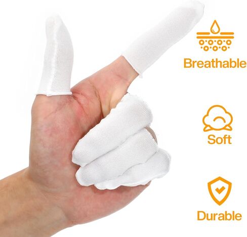200 قطعة من واقيات الأصابع القطنية - أكمام قماشية مريحة ومسامية لحماية أطراف الأصابع وأصابع القدم | واقيات الإبهام القابلة لإعادة الاستخدام للجروح والحروق والعناية بالجروح والحرف اليدوية (أبيض) in Kuwait