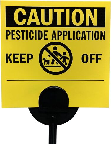 SmartSign (20-Pack) Caution Pesticide Application Keep Off Yard Sign with Stake, 16 mil HDPE Plastic Yellow/Black, 4"x4" Lawn Signs with 16" Stakes Kit, Made in USA in Saudi Arabia