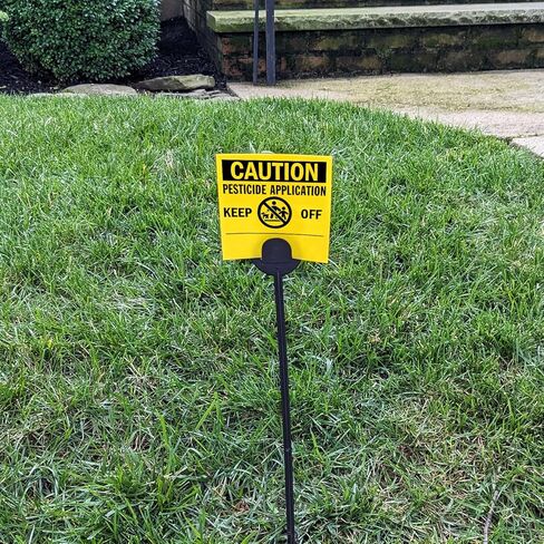 SmartSign (20-Pack) Caution Pesticide Application Keep Off Yard Sign with Stake, 16 mil HDPE Plastic Yellow/Black, 4"x4" Lawn Signs with 16" Stakes Kit, Made in USA in Saudi Arabia