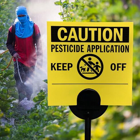 SmartSign (20-Pack) Caution Pesticide Application Keep Off Yard Sign with Stake, 16 mil HDPE Plastic Yellow/Black, 4"x4" Lawn Signs with 16" Stakes Kit, Made in USA in Saudi Arabia
