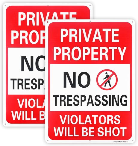 2 Pack Private Property No Trespassing Violators Will Be Shot Sign, 14"x 10" .040 Rust Free Aluminum – Reflective, UV Protected and Weatherproof in Saudi Arabia