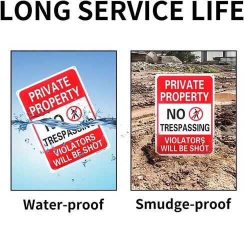 2 Pack Private Property No Trespassing Violators Will Be Shot Sign, 14"x 10" .040 Rust Free Aluminum – Reflective, UV Protected and Weatherproof in Saudi Arabia