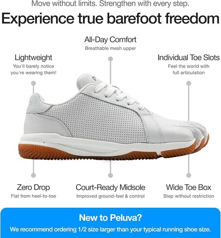 Peluva Court Ad-in | Women’s Five Toe, Zero Drop Tennis Shoe | Minimalist Barefoot Court Trainer | Perforated Leather Upper & Herringbone Gum Rubber Outsole White/Natural in Saudi Arabia