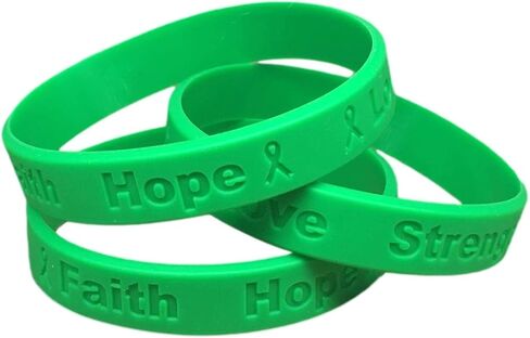 25 Green Ribbon Awareness Bracelets 100% Medical Grade Silicone - Latex and Toxin Free - (25 Bracelets) Support Kidney Cancer, Bipolar, Organ Donation, Cerebral Palsy, Liver Awareness in Saudi Arabia