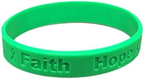 25 Green Ribbon Awareness Bracelets 100% Medical Grade Silicone - Latex and Toxin Free - (25 Bracelets) Support Kidney Cancer, Bipolar, Organ Donation, Cerebral Palsy, Liver Awareness in Saudi Arabia