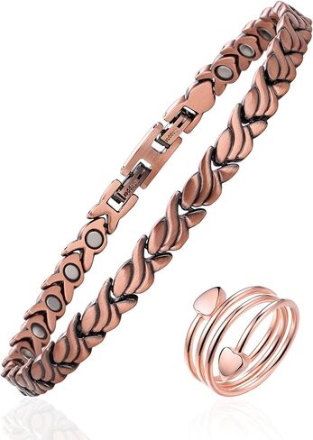 طقم خلخال وخاتم من النحاس للنساء، سوار كاحل مغناطيسي من النحاس النقي بنسبة 99.9% مع مغناطيس غاوس 3500، هدية مجوهرات قابلة للتعديل in Kuwait