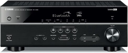 Yamaha RX-V385 5.1-channel 4K Ultra HD AV Receiver مع NS-SW050BL 8 "100W مضخم الصوت ، Black in Kuwait