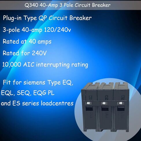 Q340 Circuit Breaker 3 Pole 40-Amp, 120/240v, Fit for Siemens Type EQ, EQL, SEQ, EQG, PL and ES Series loadcentres.Plug-in Standard Circuit Breaker,Thermal Magnetic Protection in Kuwait