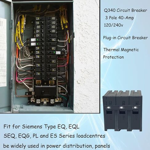 Q340 Circuit Breaker 3 Pole 40-Amp, 120/240v, Fit for Siemens Type EQ, EQL, SEQ, EQG, PL and ES Series loadcentres.Plug-in Standard Circuit Breaker,Thermal Magnetic Protection in Kuwait