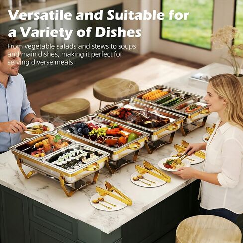 4 Pack Stainless Steel Chafing Dishes for Buffet, 9 QT Capacity 7 Pans Food Warmers for Parties, Weddings, Events Hosting, Family Gatherings, Full Set Catering Server with Serving Utensils Accessories in Saudi Arabia