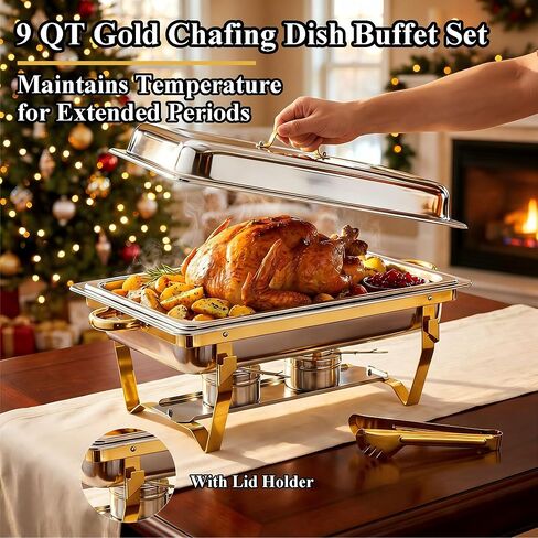 4 Pack Stainless Steel Chafing Dishes for Buffet, 9 QT Capacity 7 Pans Food Warmers for Parties, Weddings, Events Hosting, Family Gatherings, Full Set Catering Server with Serving Utensils Accessories in Saudi Arabia