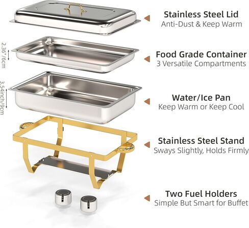 4 Pack Stainless Steel Chafing Dishes for Buffet, 9 QT Capacity 7 Pans Food Warmers for Parties, Weddings, Events Hosting, Family Gatherings, Full Set Catering Server with Serving Utensils Accessories in Saudi Arabia