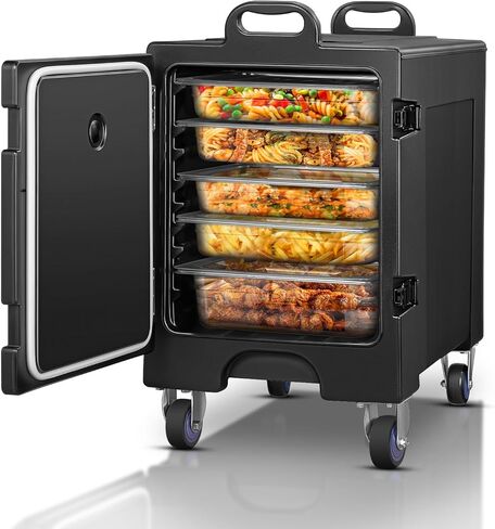 Catering Food Warmer w/Wheels, 82QT Insulated Food Pan Carrier, LLDPE Food Warmer Box for 5 Full-Size Pan, Stackable, Front Loading Food Box Carrier w/Handles, Hot Boxes for Catering,Party in Saudi Arabia