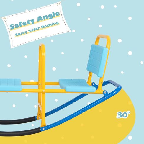 KOTEK Teeter Totter, 3-Person Metal Rocking Seesaw with Back & Easy-Grip Handles, Playground Equipment for Backyard Daycare, Indoor Outdoor Rocker Toy Seesaw for Kids Toddlers (Blue) in Kuwait