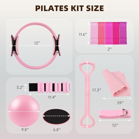 طقم بيلاتيس 16 قطعة من Uyittour، طقم تمارين بيلاتيس منزلي مع أوزان للكاحل، حلقة بيلاتيس ومجموعة كرة للنساء، معدات بيلاتيس مع أشرطة مقاومة، مزلقات أساسية وجوارب لبدء التدريبات المنزلية in Kuwait
