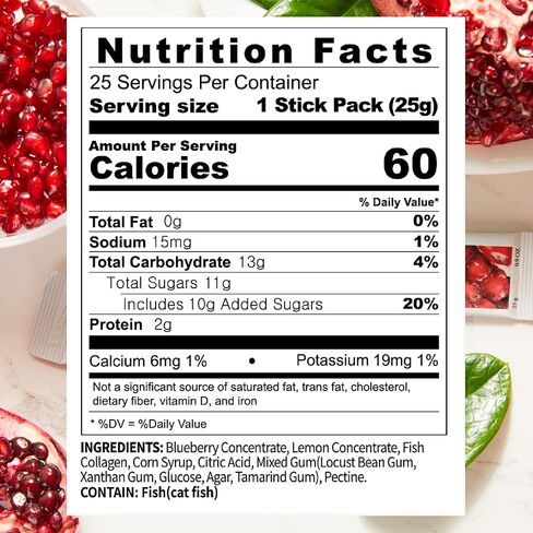 Korean Collagen Jelly Sticks - 25 Pomegranate Flavored Marine Collagen Peptide Snacks for Anti-Aging- Collagen Protein Sugar-Free, Travel Packs for Hair & Nail Strength in Saudi Arabia