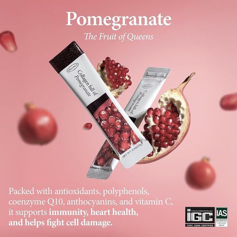 Korean Collagen Jelly Sticks - 25 Pomegranate Flavored Marine Collagen Peptide Snacks for Anti-Aging- Collagen Protein Sugar-Free, Travel Packs for Hair & Nail Strength in Saudi Arabia