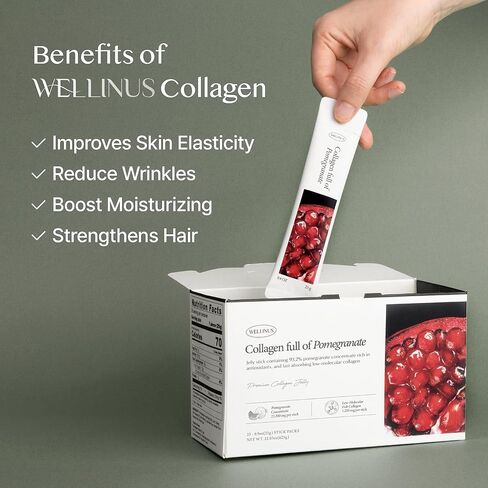 Korean Collagen Jelly Sticks - 25 Pomegranate Flavored Marine Collagen Peptide Snacks for Anti-Aging- Collagen Protein Sugar-Free, Travel Packs for Hair & Nail Strength in Saudi Arabia