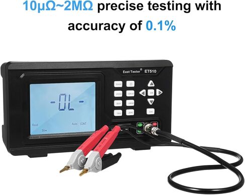 HXBER Resistance Tester, ET510 DC Low Resistance Tester Portable Milliohm Meter Microresistance Tester Low Resistance Tester Direct Current LCD Display with Backlight Low Resistance Tester for Resista in Saudi Arabia