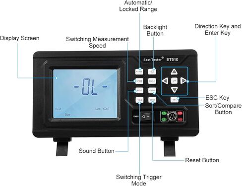HXBER Resistance Tester, ET510 DC Low Resistance Tester Portable Milliohm Meter Microresistance Tester Low Resistance Tester Direct Current LCD Display with Backlight Low Resistance Tester for Resista in Saudi Arabia