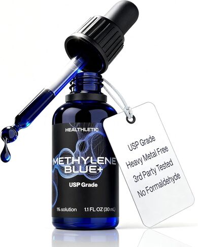 HEALTHLETIC Methylene Blue Drops - USP Pharmaceutical Grade 1% Solution Made in USA - Supports Mental Clarity, Focus & Cellular Energy - 3rd Party Tested with COA - No Formaldehyde (30ml / 1.1 fl.oz) in Saudi Arabia