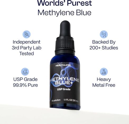 HEALTHLETIC Methylene Blue Drops - USP Pharmaceutical Grade 1% Solution Made in USA - Supports Mental Clarity, Focus & Cellular Energy - 3rd Party Tested with COA - No Formaldehyde (30ml / 1.1 fl.oz) in Saudi Arabia