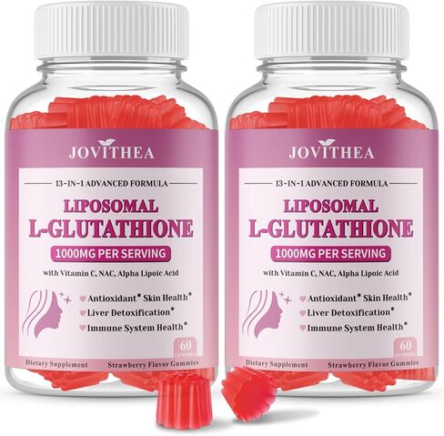 علكة الجلوتاثيون الدهنية 1000 مجم، مكمل الجلوتاثيون عالي الامتصاص مع فيتامين C، NAC، شوك الحليب لصحة البشرة، التخلص من سموم الكبد والمناعة، نباتي، خالي من السكر، نكهة الفراولة، 60 قطعة in Kuwait