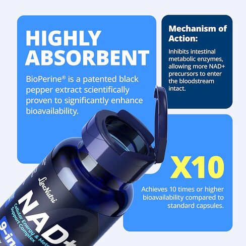 مكملات NAD+ للنساء ذات الامتصاص الفائق NMN+NR، مع البيوبيرين - ريسفيراترول - TMG - الشاي الأخضر - CoQ10 - كيرسيتين - PQQ، مضاد الأكسدة العميق يساعد على تعزيز الشيخوخة الصحية، 60 كبسولة in Kuwait