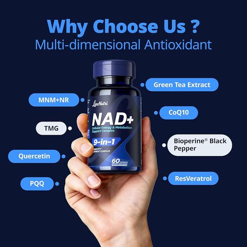 مكملات NAD+ للنساء ذات الامتصاص الفائق NMN+NR، مع البيوبيرين - ريسفيراترول - TMG - الشاي الأخضر - CoQ10 - كيرسيتين - PQQ، مضاد الأكسدة العميق يساعد على تعزيز الشيخوخة الصحية، 60 كبسولة in Kuwait