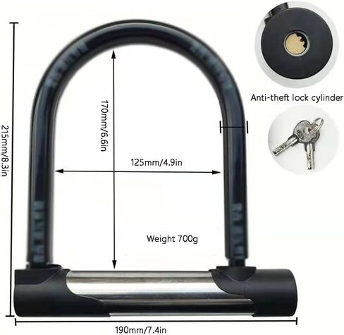 قفل U شديد التحمل للسكوتر والدراجة الكهربائية - قفل دراجة مضاد للسرقة من الصلب المقوى مقاس 14 مم مع دعامة تثبيت، ومفتاحين وأسطوانة مضادة للالتقاط in Kuwait