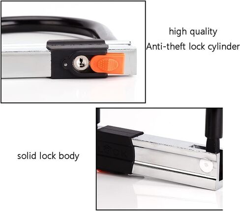 قفل U شديد التحمل للسكوتر والدراجة الكهربائية - قفل دراجة مضاد للسرقة من الصلب المقوى مقاس 14 مم مع دعامة تثبيت، ومفتاحين وأسطوانة مضادة للالتقاط in Kuwait