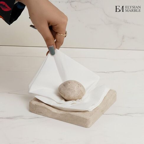 Marble Cocktail Napkin Holder with Weight, Modern Square Napkin Holder for Table, Decorative Heavy Napkin Holder for Indoor & Outdoor Dining, Kitchen & Coffee Table Decor - Travertine in Saudi Arabia