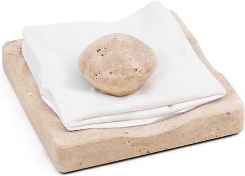 Marble Cocktail Napkin Holder with Weight, Modern Square Napkin Holder for Table, Decorative Heavy Napkin Holder for Indoor & Outdoor Dining, Kitchen & Coffee Table Decor - Travertine in Saudi Arabia