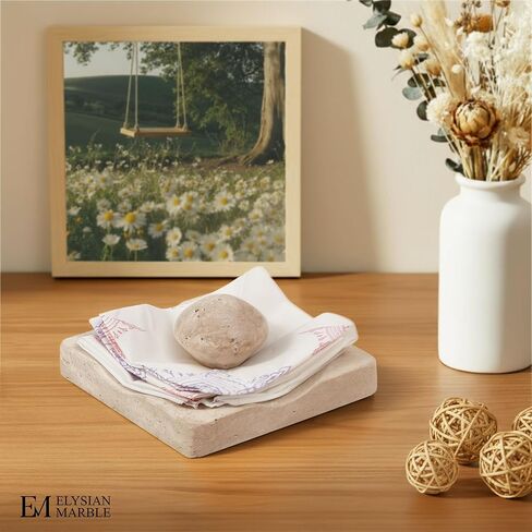 Marble Cocktail Napkin Holder with Weight, Modern Square Napkin Holder for Table, Decorative Heavy Napkin Holder for Indoor & Outdoor Dining, Kitchen & Coffee Table Decor - Travertine in Saudi Arabia