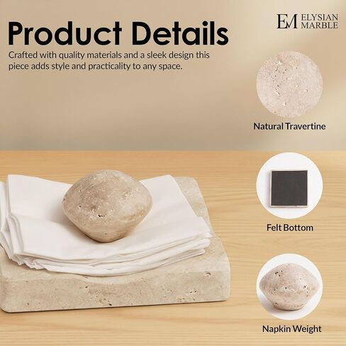 Marble Cocktail Napkin Holder with Weight, Modern Square Napkin Holder for Table, Decorative Heavy Napkin Holder for Indoor & Outdoor Dining, Kitchen & Coffee Table Decor - Travertine in Saudi Arabia