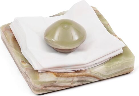 Marble Cocktail Napkin Holder with Weight, Modern Square Napkin Holder for Table, Decorative Heavy Napkin Holder for Indoor & Outdoor Dining, Kitchen & Coffee Table Decor - Travertine in Saudi Arabia