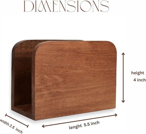 حامل مناديل خشبي للطاولة، حامل مناديل ورقية من خشب السنط لطاولة المطبخ وطاولة الطعام وديكور المنزل (5.5 عمق × 2.5 عرض × 4 ارتفاع بوصة) in Kuwait