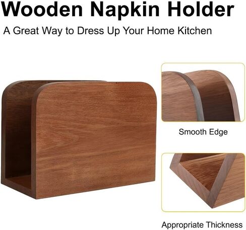 حامل مناديل خشبي للطاولة، حامل مناديل ورقية من خشب السنط لطاولة المطبخ وطاولة الطعام وديكور المنزل (5.5 عمق × 2.5 عرض × 4 ارتفاع بوصة) in Kuwait