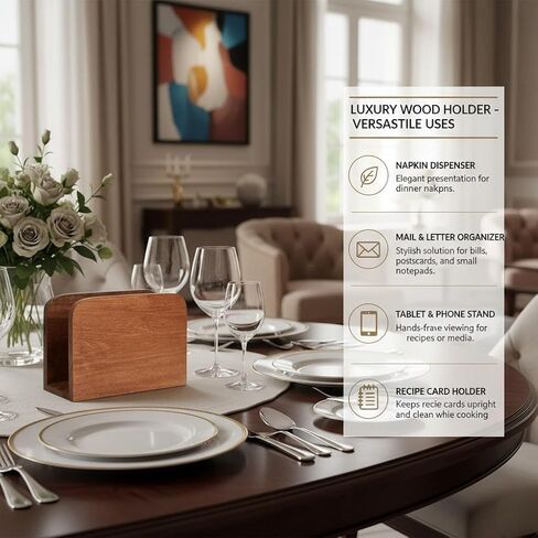 حامل مناديل خشبي للطاولة، حامل مناديل ورقية من خشب السنط لطاولة المطبخ وطاولة الطعام وديكور المنزل (5.5 عمق × 2.5 عرض × 4 ارتفاع بوصة) in Kuwait