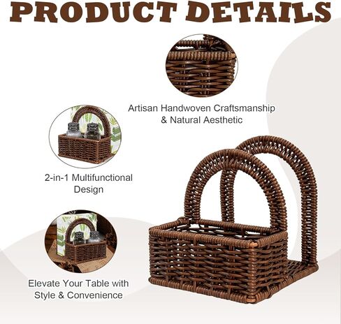 حامل مناديل الروطان مع حامل هزازات الملح والفلفل للطاولة، منظم سطح المطبخ - تخزين متعدد الوظائف للمناديل الورقية والتوابل وأساسيات الطعام in Kuwait