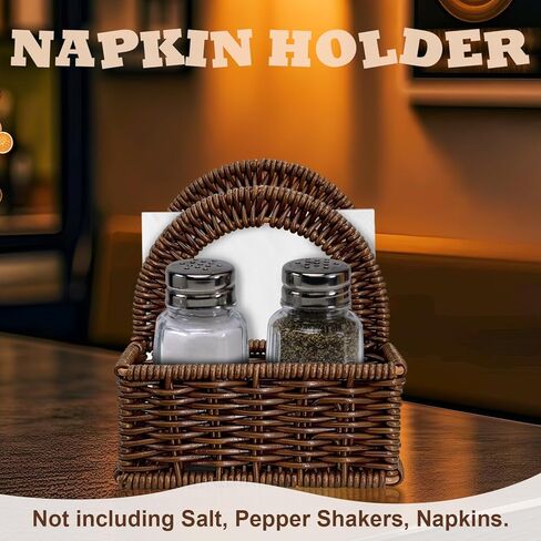 حامل مناديل الروطان مع حامل هزازات الملح والفلفل للطاولة، منظم سطح المطبخ - تخزين متعدد الوظائف للمناديل الورقية والتوابل وأساسيات الطعام in Kuwait